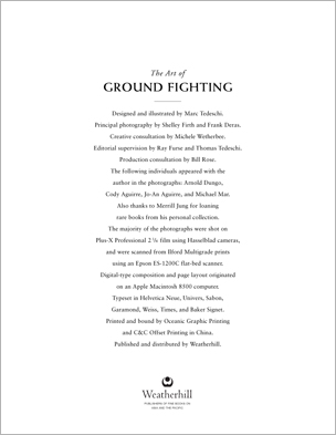 Sample pages from 'The Art of Ground Fighting'; one in a series of remarkable books that provide an in-depth look at the core concepts and techniques shared by a broad range of martial arts styles. Contains basics plus over 195 practical skills including chokes, joint locks, pins, ground kicks, sacrifice techniques, escapes, and counters from seated, reclining, and kneeling positions.