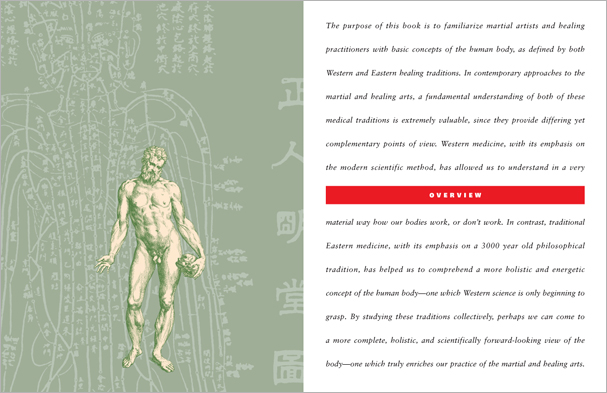 Sample pages from 'Essential Anatomy for Healing and Martial Arts'; a unique book that familiarizes healing practitioners and martial artists with basic concepts of the human body, as defined by both Western and Eastern medical traditions. Comprehensive, easy to understand, and lavishly illustrated in full color. Specially designed for students, healing professionals, and martial artists.