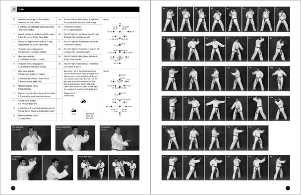 Sample pages from 'Taekwondo: Complete ITF Patterns; the essential text on Taekwondoâ€™s widely practiced ITF patterns, written by the author of the landmark 896-page book, Taekwondo: Traditions, Philosophy, Technique.