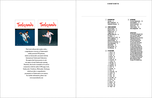 Sample pages from 'Taekwondo: Complete ITF Patterns; the essential text on Taekwondoâ€™s widely practiced ITF patterns, written by the author of the landmark 896-page book, Taekwondo: Traditions, Philosophy, Technique.