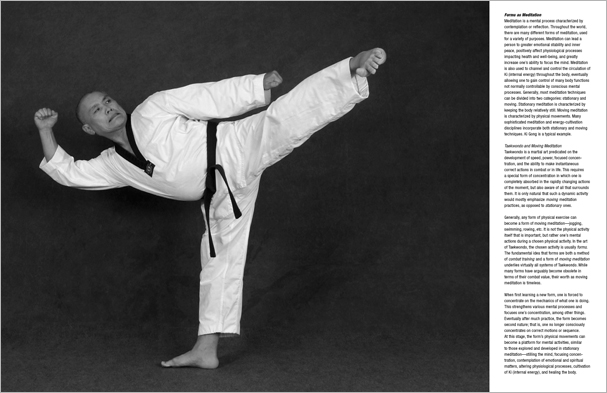 Sample pages from 'Taekwondo: Complete WTF Forms', an in-depth look at Taekwondo's most popular forms systems: Palgwae, Taeguk, and WTF Black Belt. Includes footwork diagrams and self-defense use.