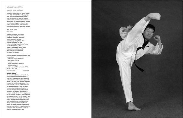 Sample pages from 'Taekwondo: Complete WTF Forms', an in-depth look at Taekwondo's most popular forms systems: Palgwae, Taeguk, and WTF Black Belt. Includes footwork diagrams and self-defense use.