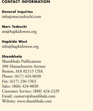 Contact information for marctedeschi.com, Marc Tedeschi, Shambhala, Rights Requests, Foreign Rights, Book Purchases.