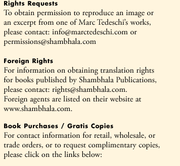 Contact information for marctedeschi.com, Marc Tedeschi, Shambhala, Rights Requests, Foreign Rights, Book Purchases.